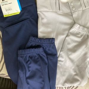 Two pairs of NEW Champro Fastpitch softball pants size small and 2 belts